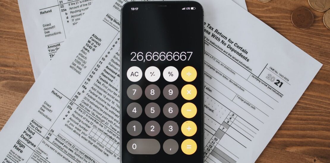 Calculator app on tax documents