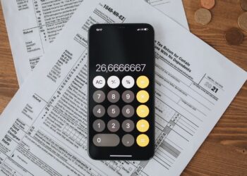 Calculator app on tax documents